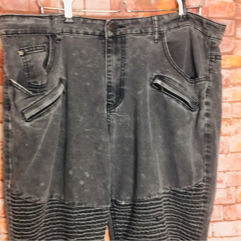 MAO Denim Factory Vintage Distressed Gray High Rise Moto Biker Jeans